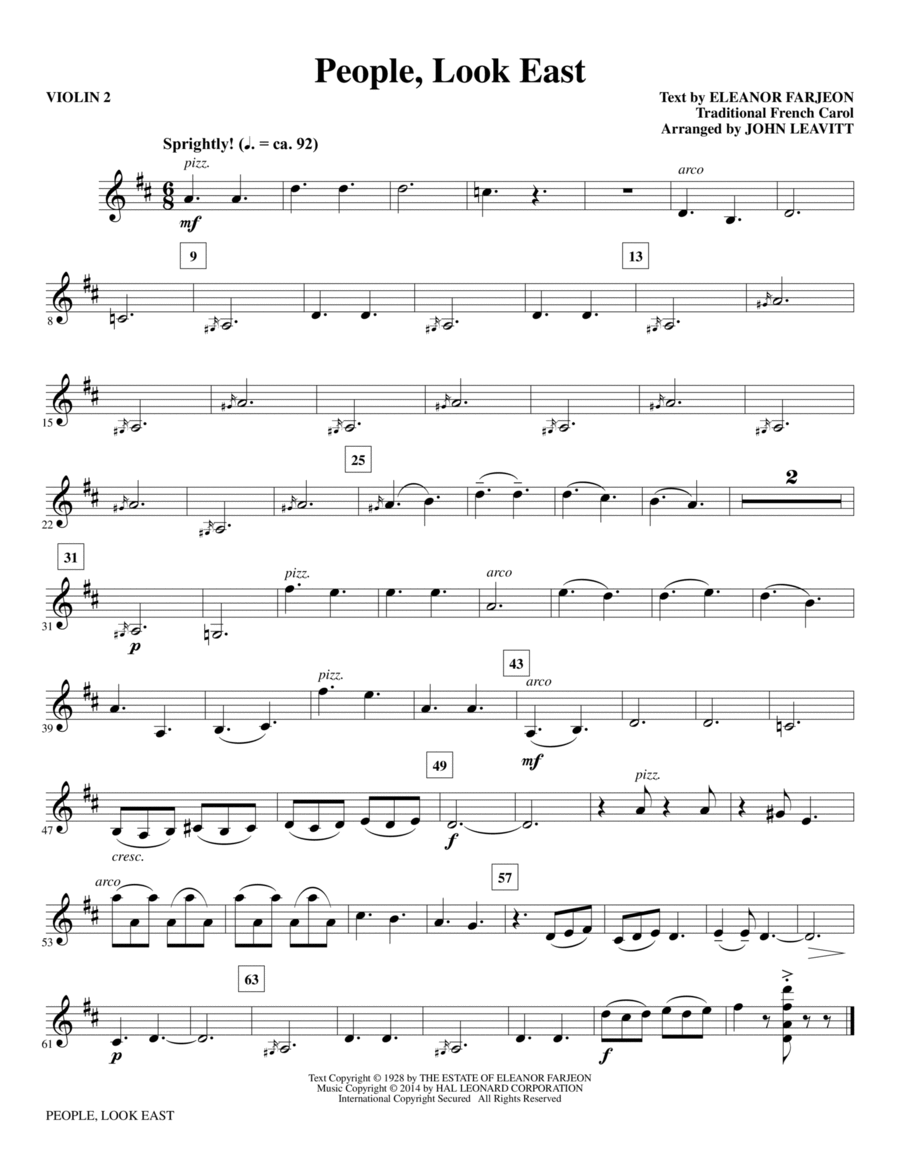 People, Look East - Violin 2 Choir scores gallery preview page 1