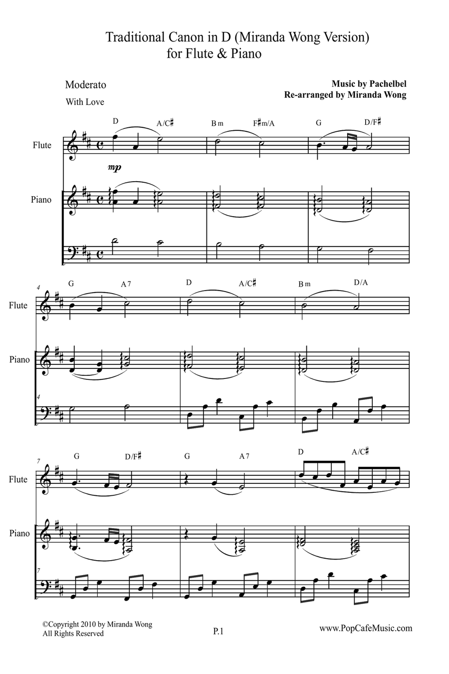 Traditional Canon in D for Flute & Piano Accompaniment Flute Solo scores gallery preview page 1