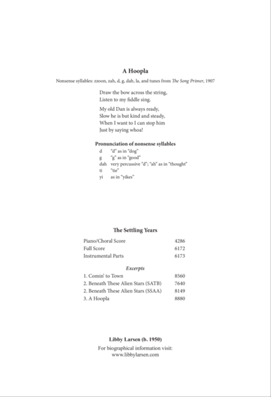 A Hoopla from The Settling Years (Downloadable Choral Score)