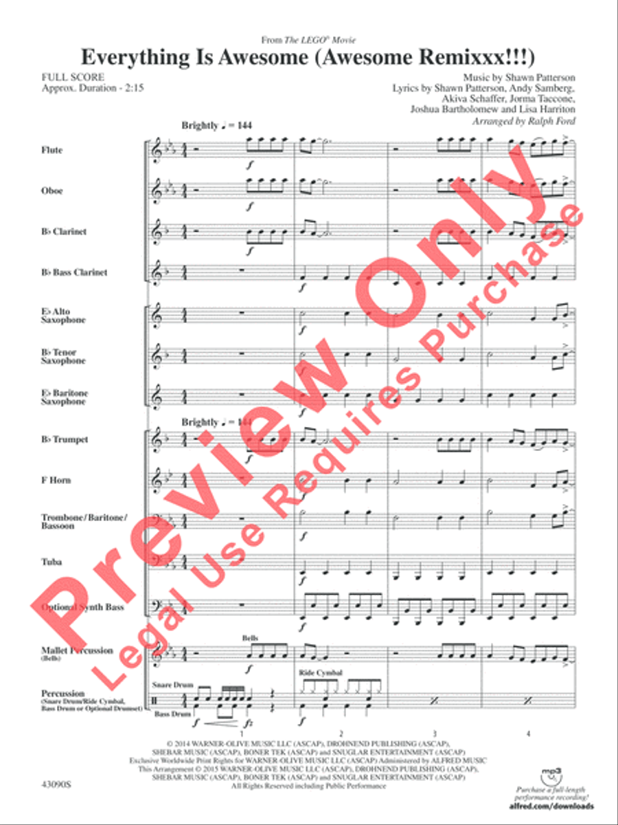 Everything Is Awesome (Awesome Remixxx!!!) (from The Lego Movie) Concert Band scores gallery preview page 3