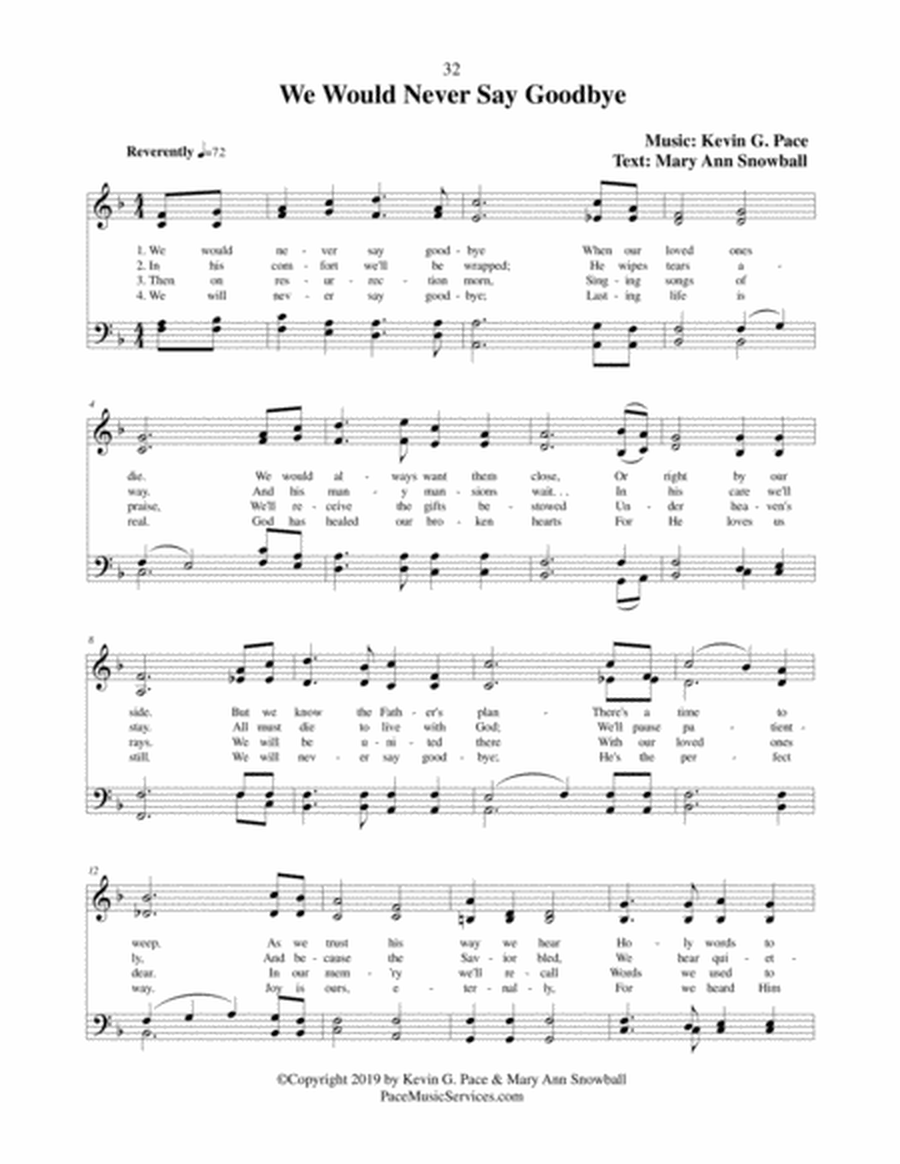 We Would Never Say Goodbye - an original hymn for SATB voices image number null