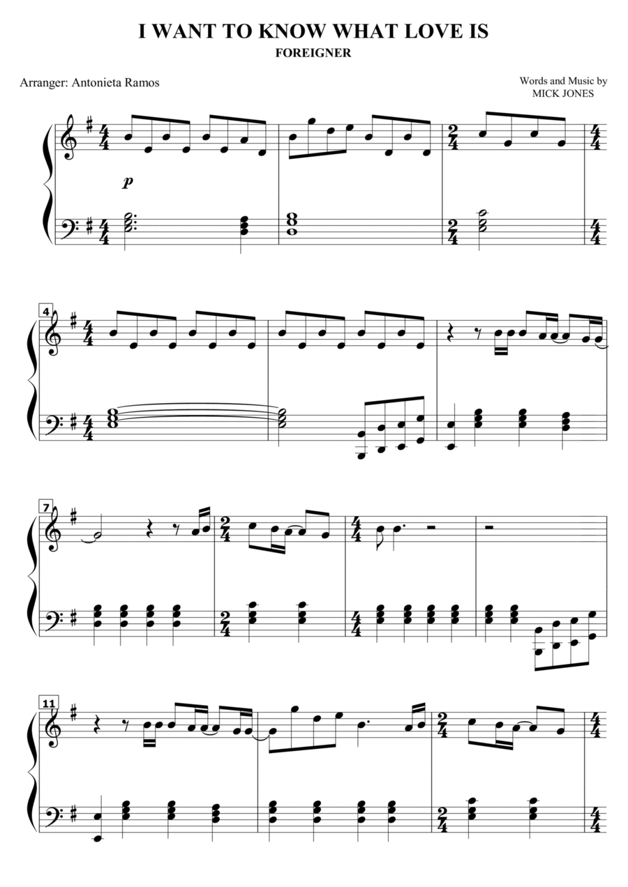 I Want To Know What Love Is Piano Solo scores gallery preview page 1