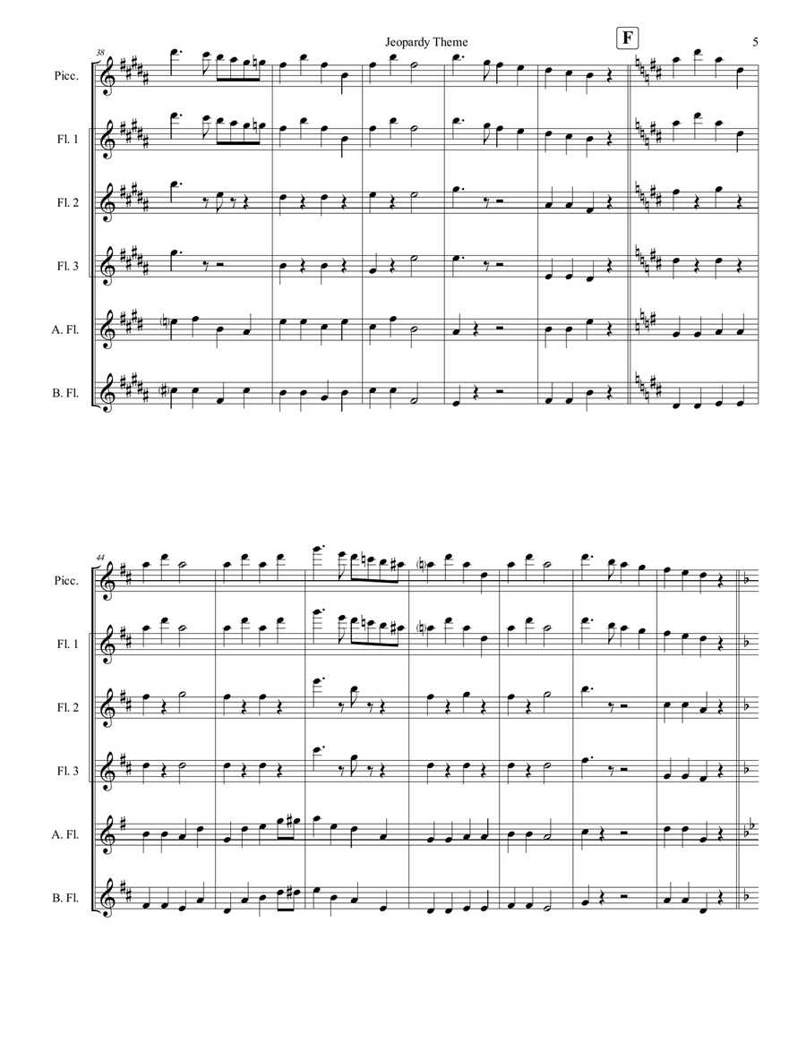 Jeopardy Theme Flute Choir scores gallery preview page 6