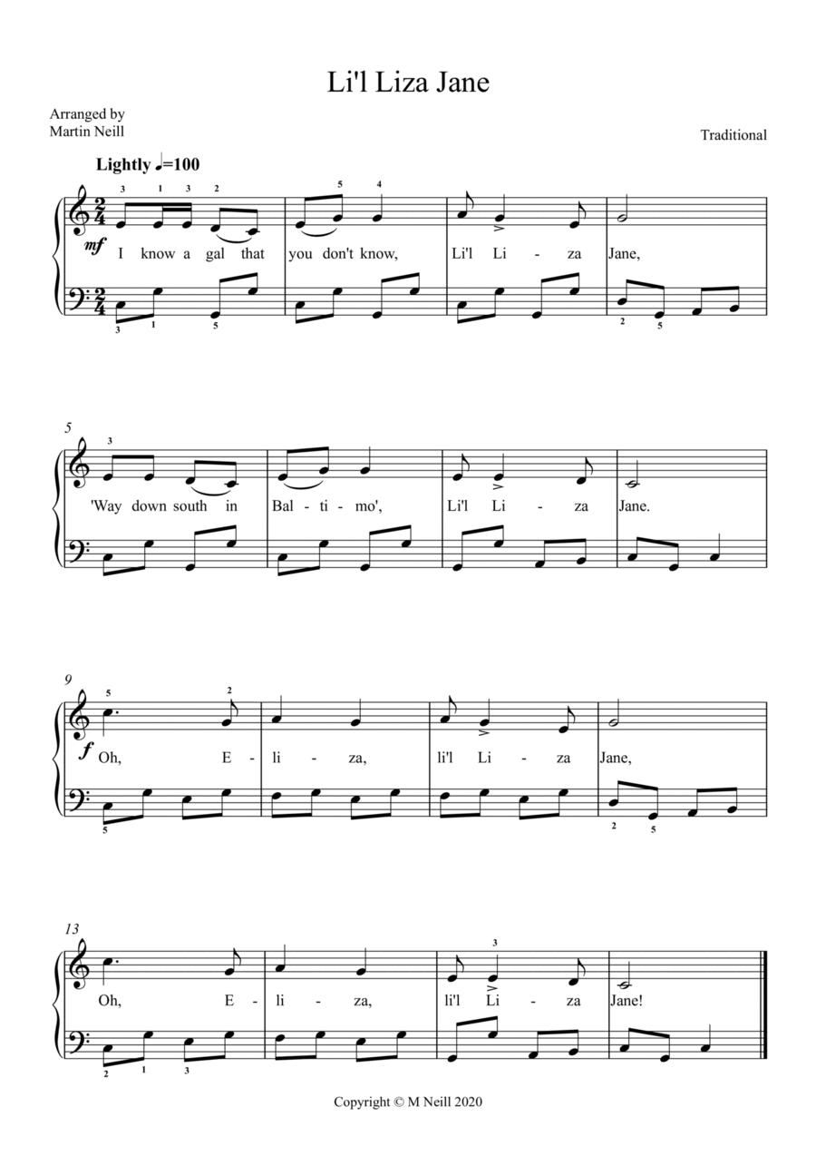 Li'l Liza Jane Easy Piano scores gallery preview page 1