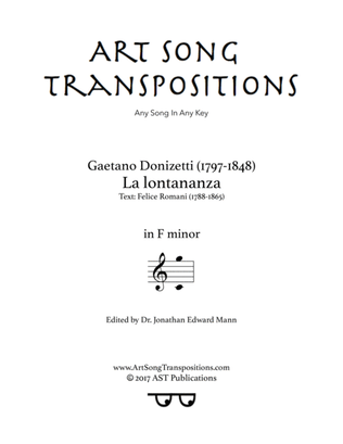 Book cover for DONIZETTI: La lontananza (transposed to F minor)