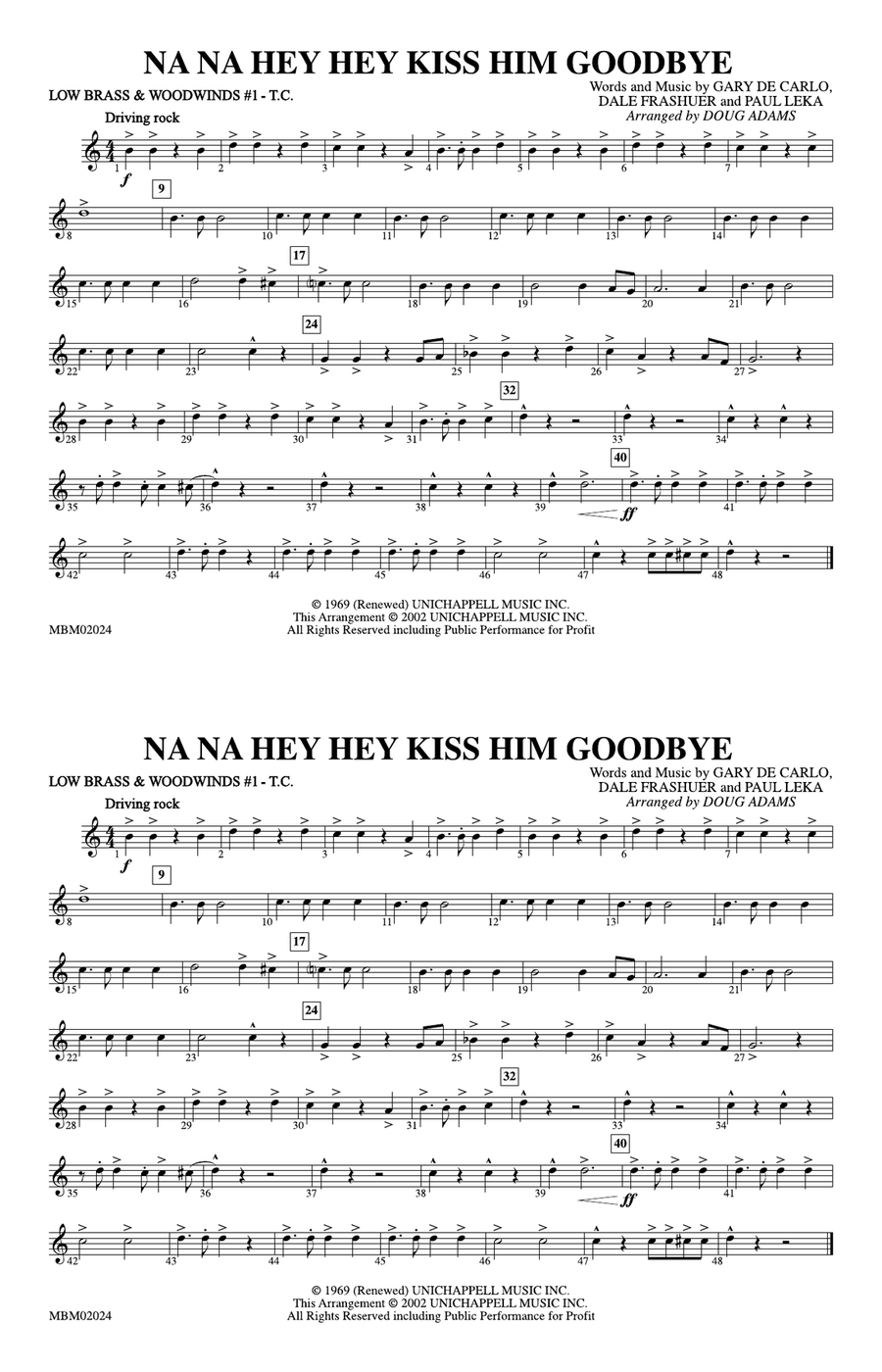Na Na Hey Hey Kiss Him Goodbye: Low Brass & Woodwinds #1 - Treble Clef