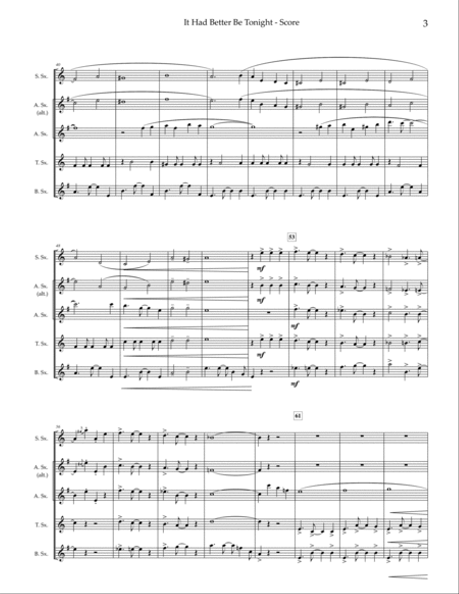 It Had Better Be Tonight Saxophone Quartet scores gallery preview page 4