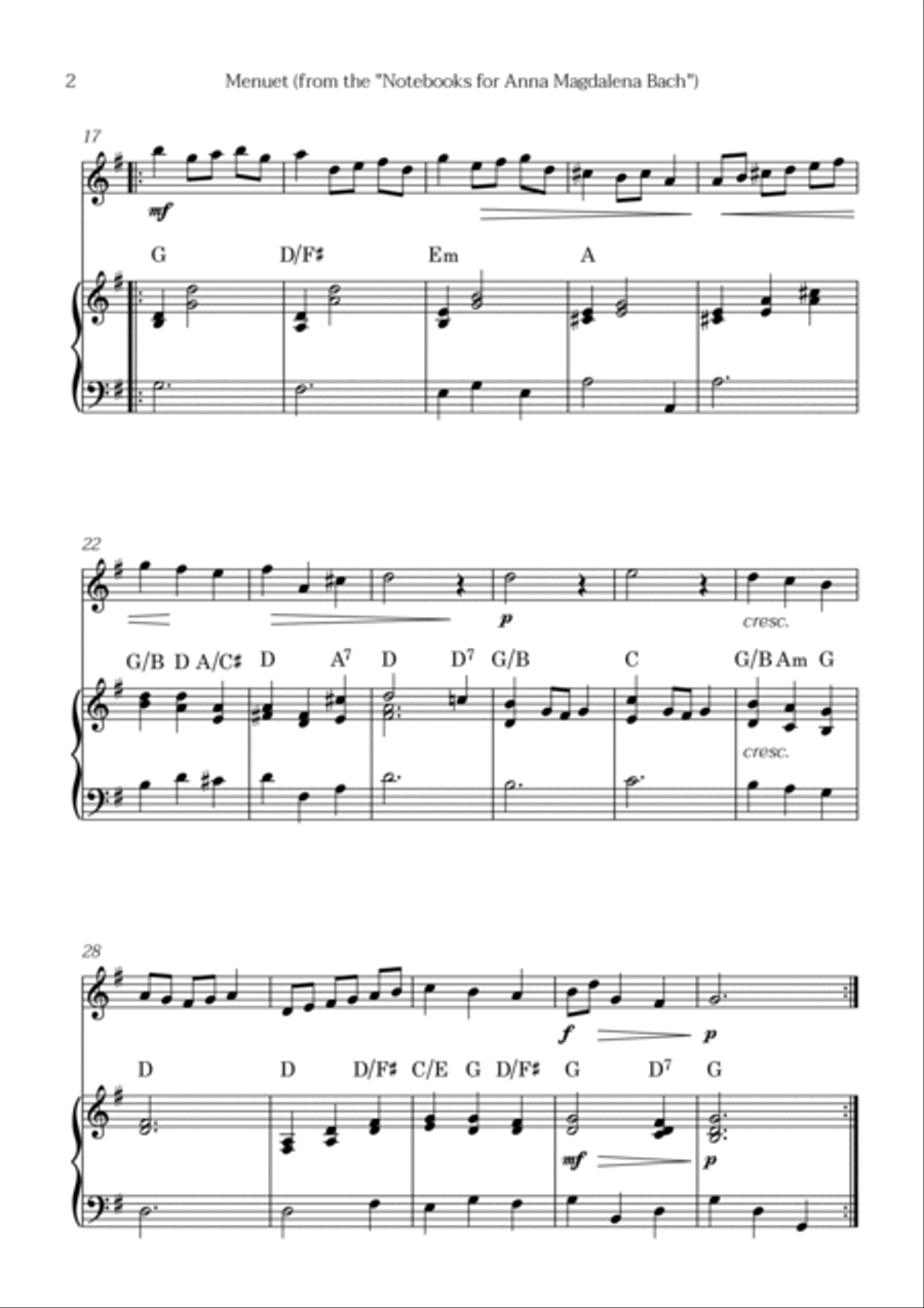 Menuet (from the Anna Magdalena notebooks) Chamber Music scores gallery preview page 2