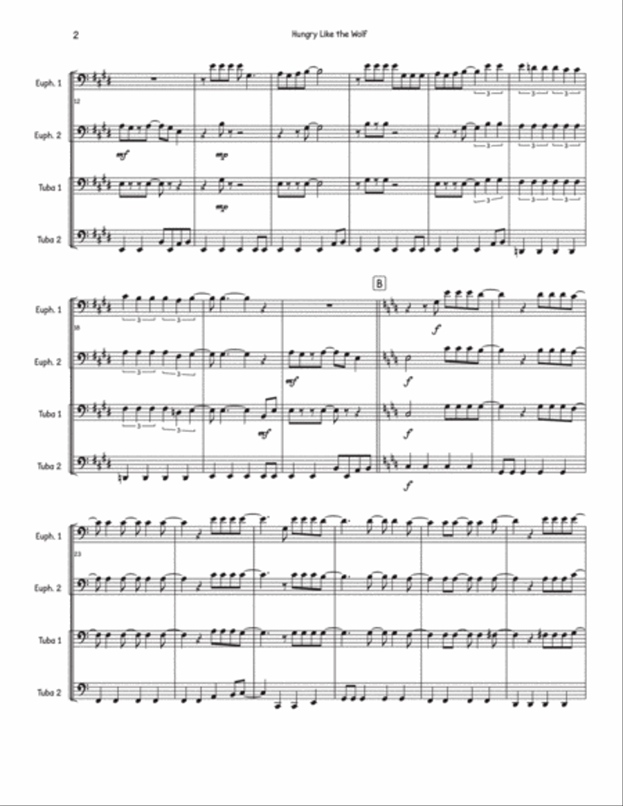 Hungry Like The Wolf Hungry Like The Wolf Brass Quartet scores gallery preview page 2