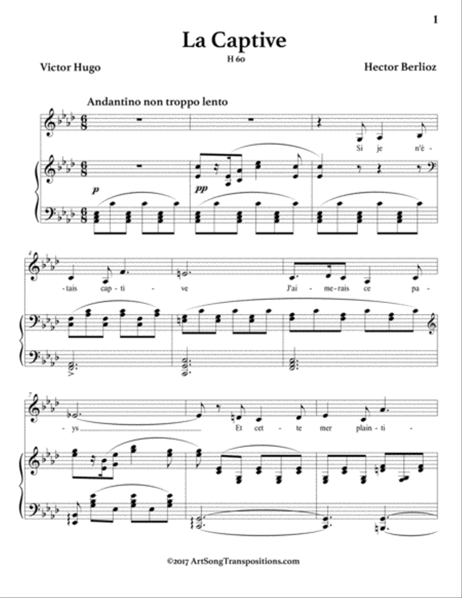 BERLIOZ: La captive (transposed to A-flat major) Voice scores gallery preview page 2
