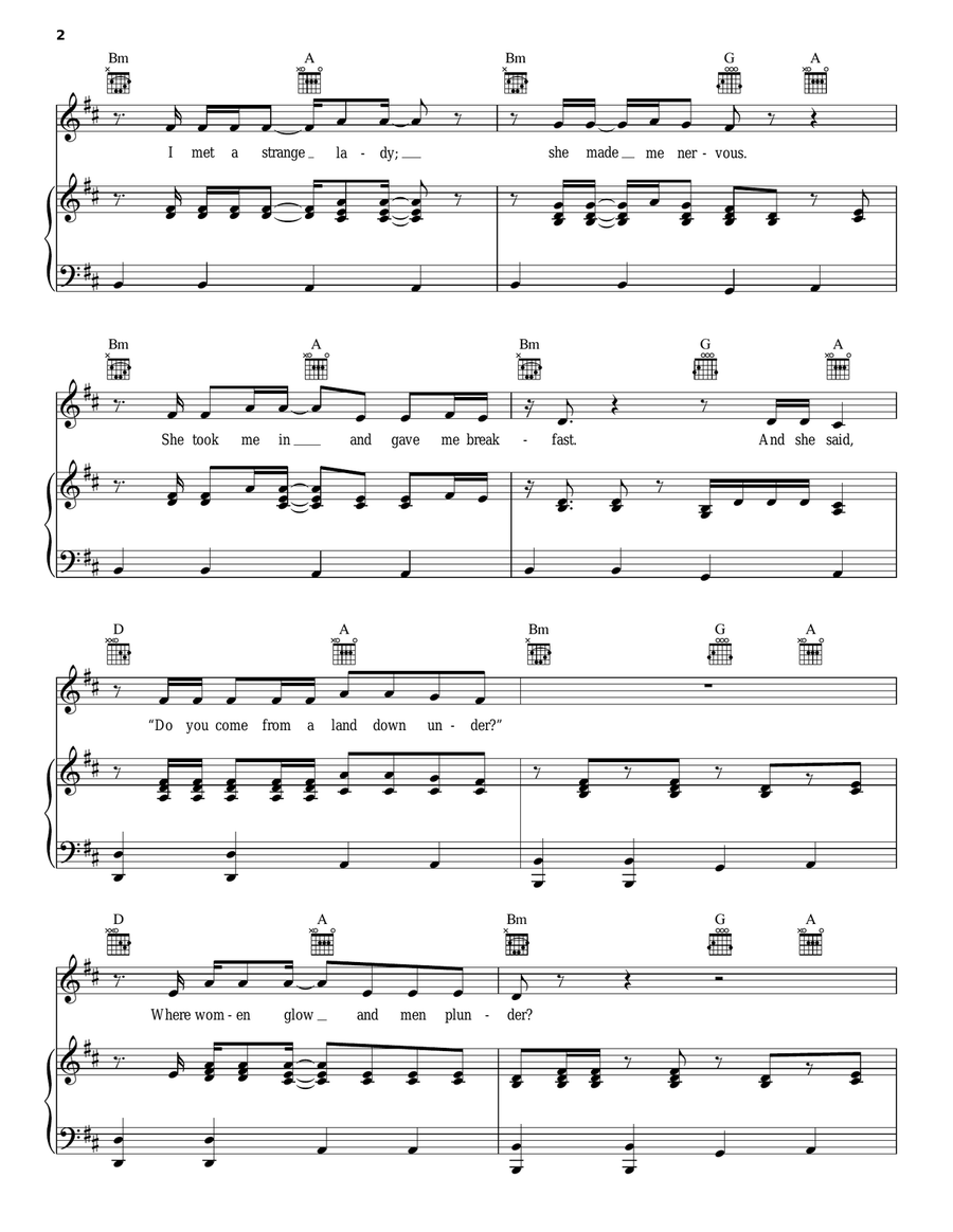 Down Under Down Under Piano, Vocal, Guitar scores gallery preview page 2