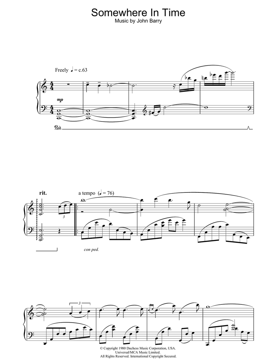 Somewhere In Time Piano Solo scores gallery preview page 1
