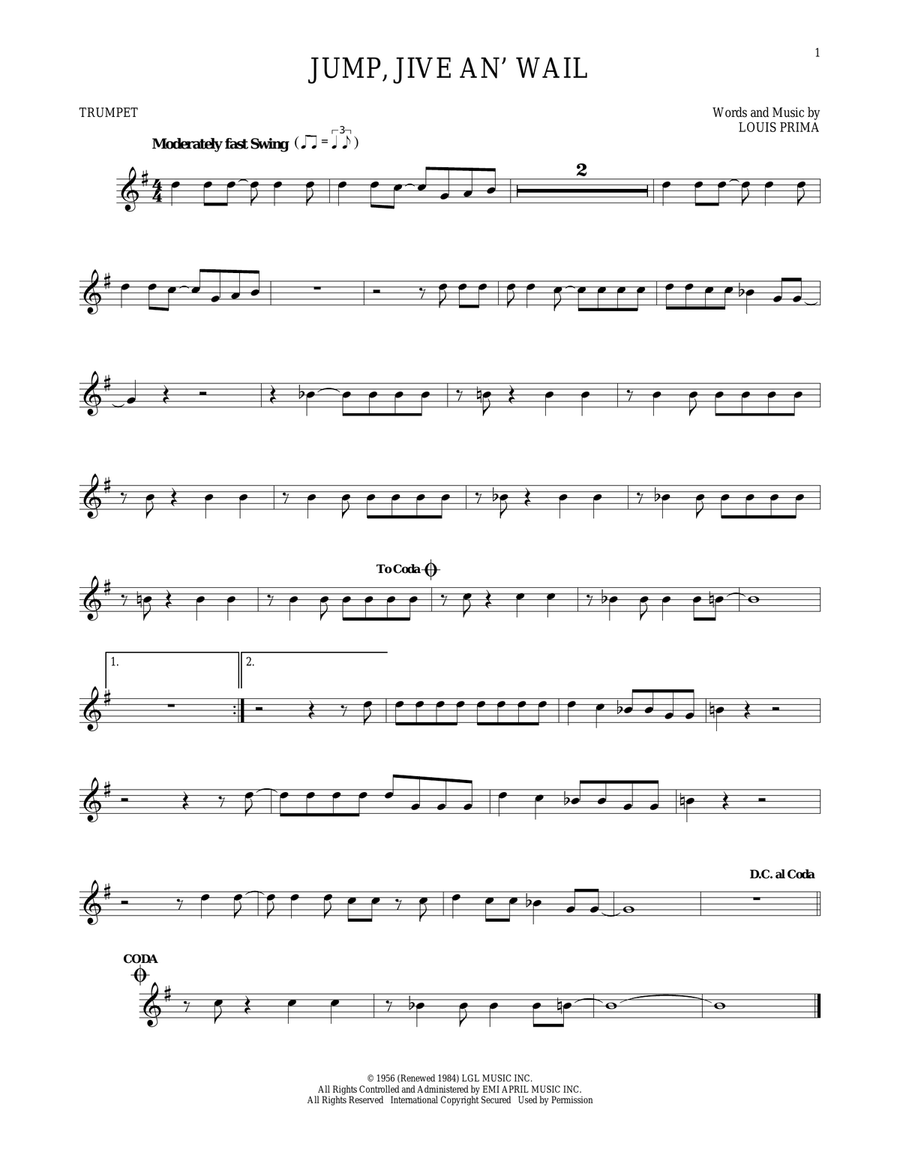 Jump, Jive An' Wail Jump, Jive An' Wail Trumpet Solo scores gallery preview page 1