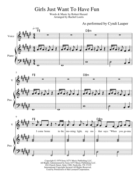 Cyndi Lauper- Girls Just Want to Have Fun Intermediate Piano