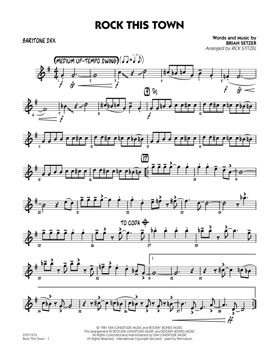 Rock This Town - Baritone Sax Jazz Ensemble scores gallery preview page 1