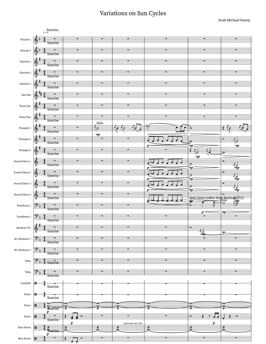 Variations on Sun Cycles Marching Band scores gallery preview page 1