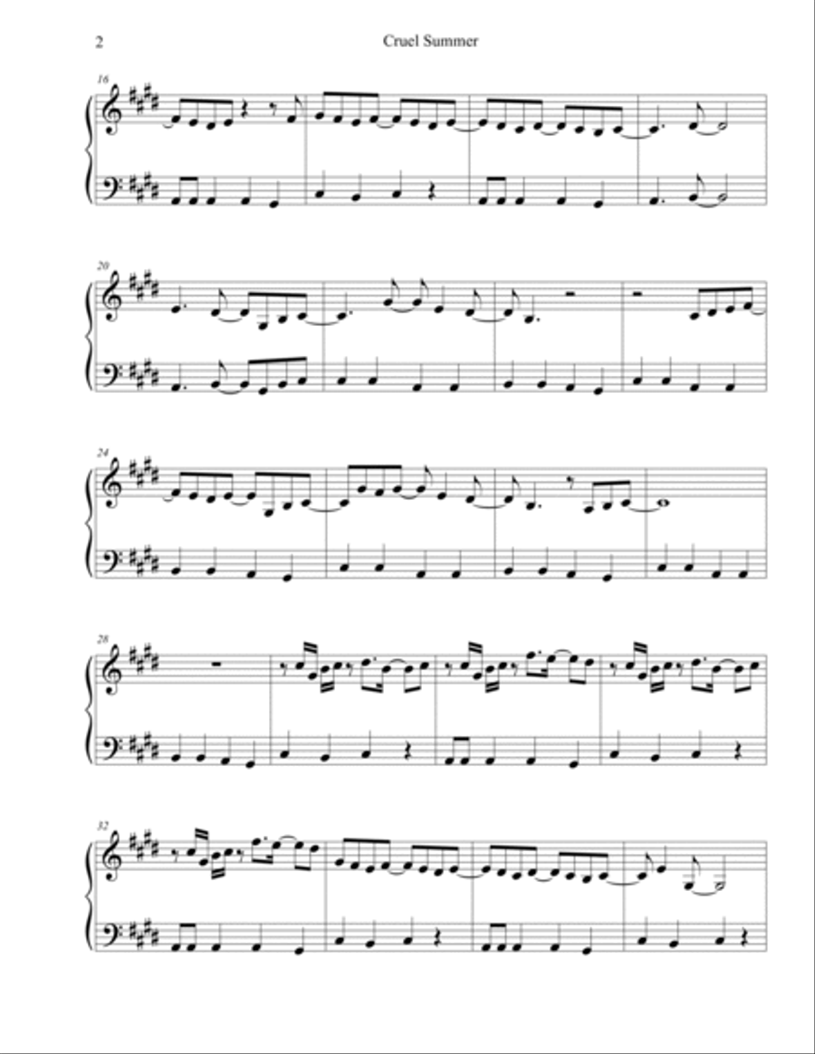 Cruel Summer Cruel Summer Easy Piano scores gallery preview page 2