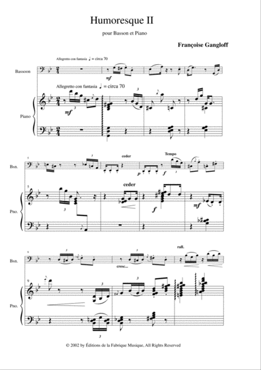 Françoise Gangloff: Homoresque 2 for bassoon and piano Bassoon Solo scores gallery preview page 2