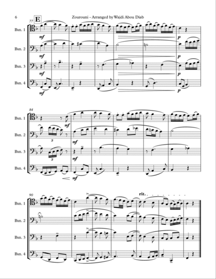 Zourouni (Arabic Song) - Bassoon Quartet Woodwind Quartet scores gallery preview page 6