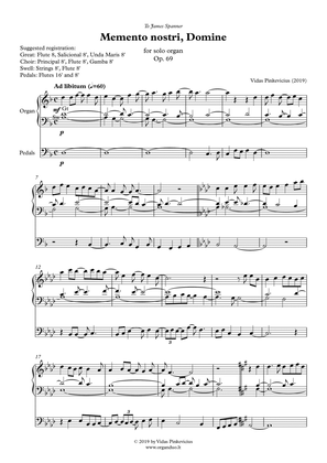 Memento nostri, Domine, Op. 69 (2019) for solo organ by Vidas Pinkevicius