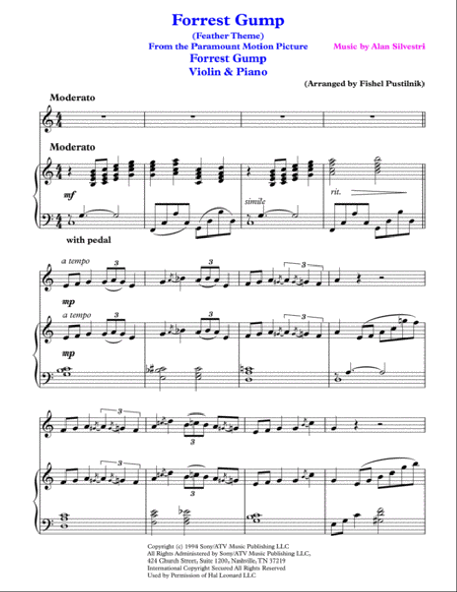 Forrest Gump - Main Title (Feather Theme) from the Paramount Motion Picture FORREST GUMP Violin Solo scores gallery preview page 2