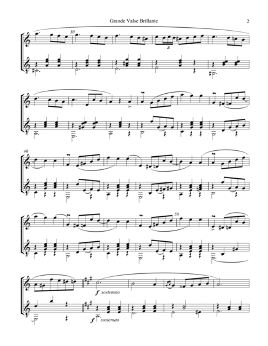 Grande valse brillante, Op. 34 No. 2 for flute or violin and guitar Flute scores gallery preview page 3