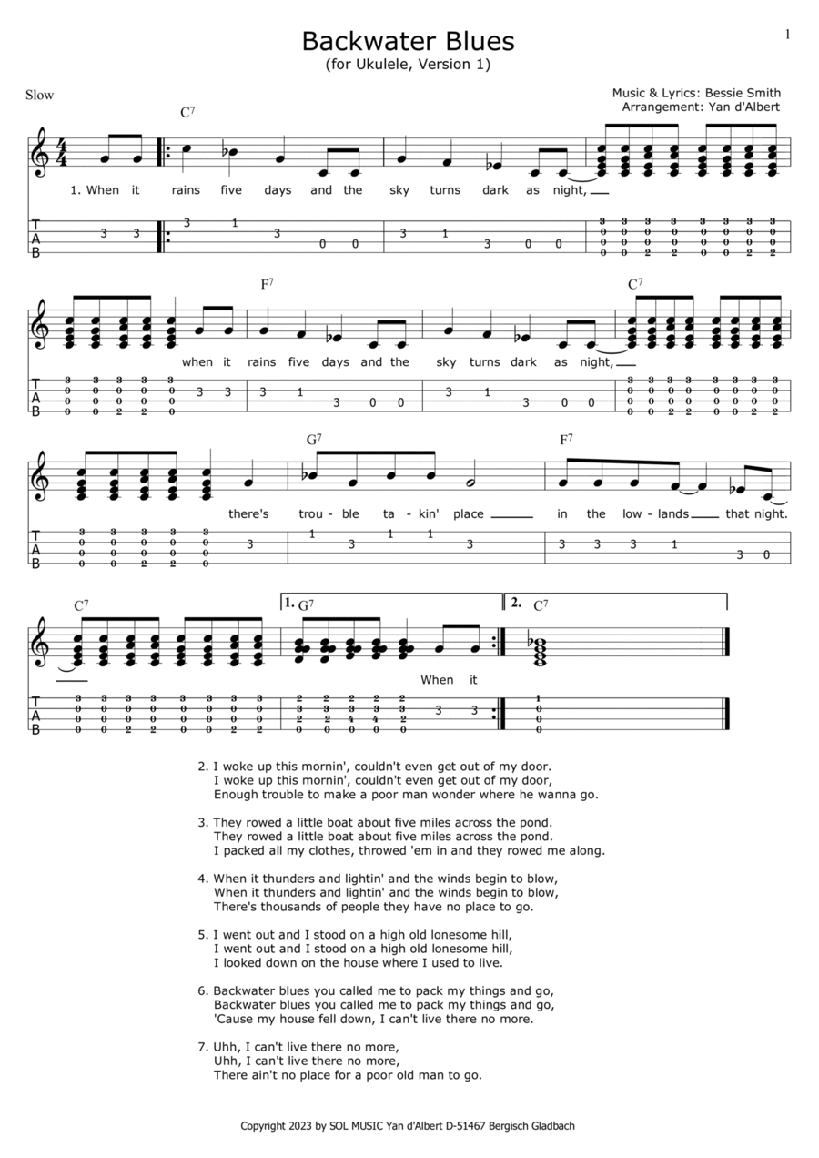 Backwater Blues (Arr.: Yan d'Albert) Ukulele scores gallery preview page 1