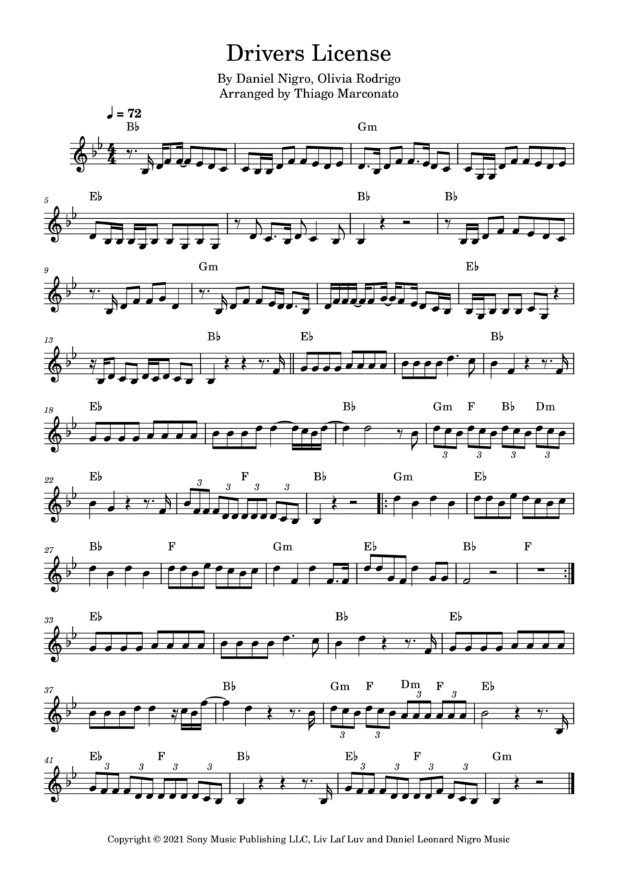 Drivers License Drivers License Piano scores gallery preview page 1