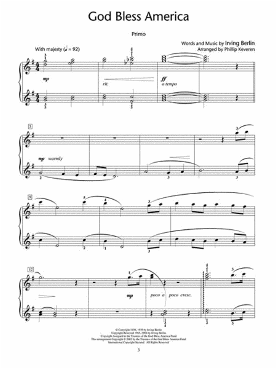 God Bless America and Other Patriotic Piano Duets – Level 5 Piano Method scores gallery preview page 4