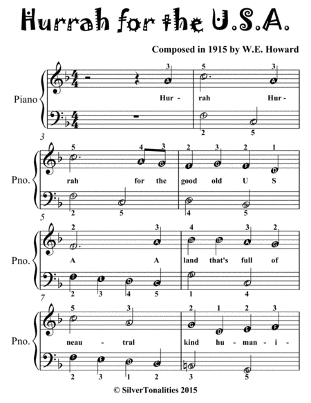 Hurrah for the USA Easiest Piano Sheet Music for Beginner Pianists