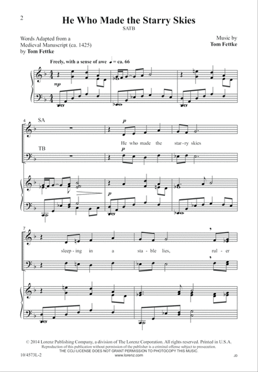 He Who Made the Starry Skies 4-Part scores gallery preview page 2