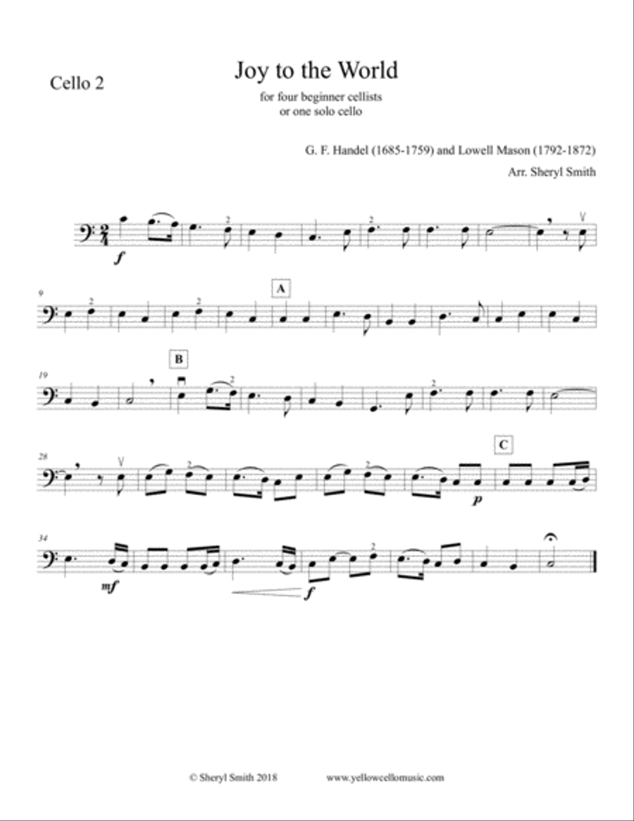 Beginner cello quartet Christmas music: Joy to the World, Adeste Fideles, Carol of the Bells, We Thr