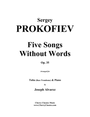 Book cover for Five Songs Without Words, Op. 35 for Tuba or Bass Trombone & Piano