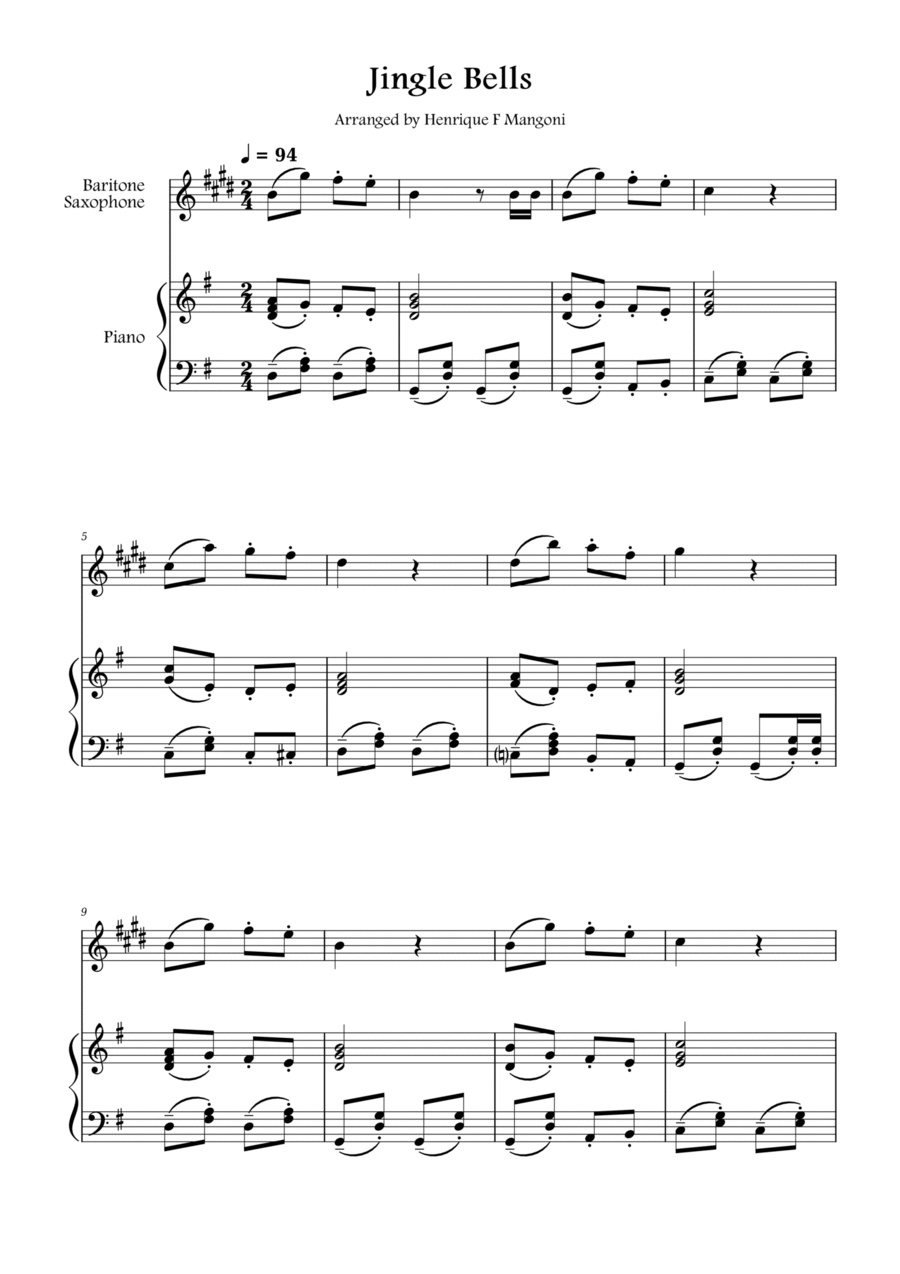 Jingle Bells Baritone Saxophone scores gallery preview page 1