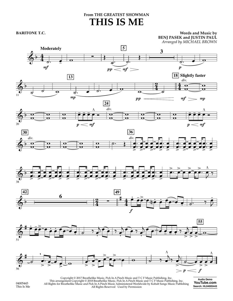 This Is Me (from The Greatest Showman) - Baritone T.C. Concert Band scores gallery preview page 1