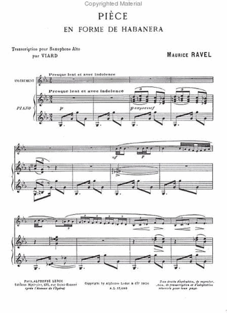 Piece en Forme de Habanera - Saxophone Alto Mib et Piano