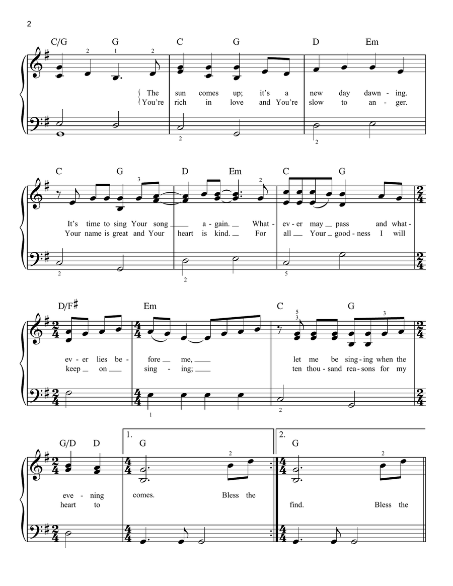 10,000 Reasons (Bless The Lord) Easy Piano scores gallery preview page 2