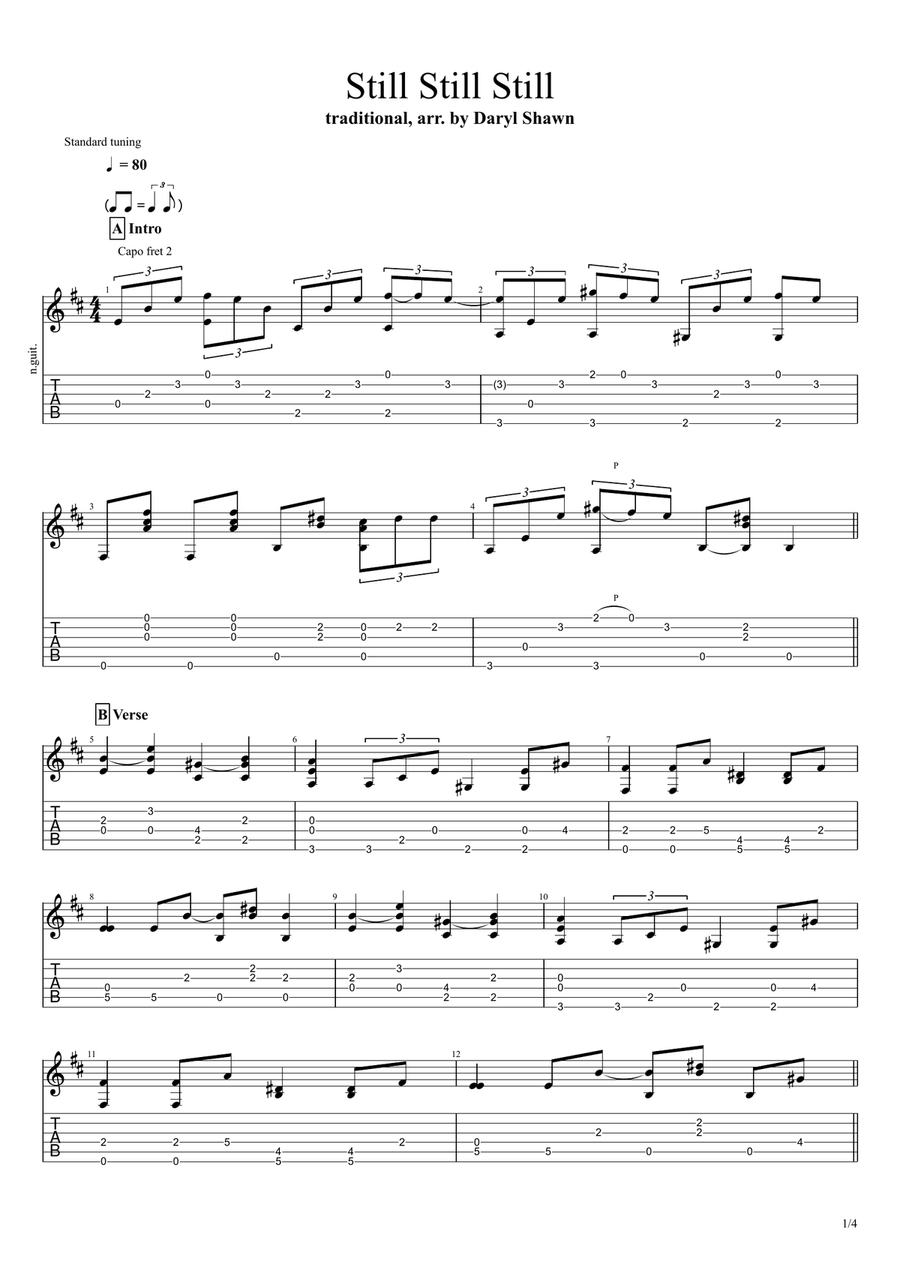 Still Still Still, for solo fingerstyle guitar Fingerpicking Guitar scores gallery preview page 1