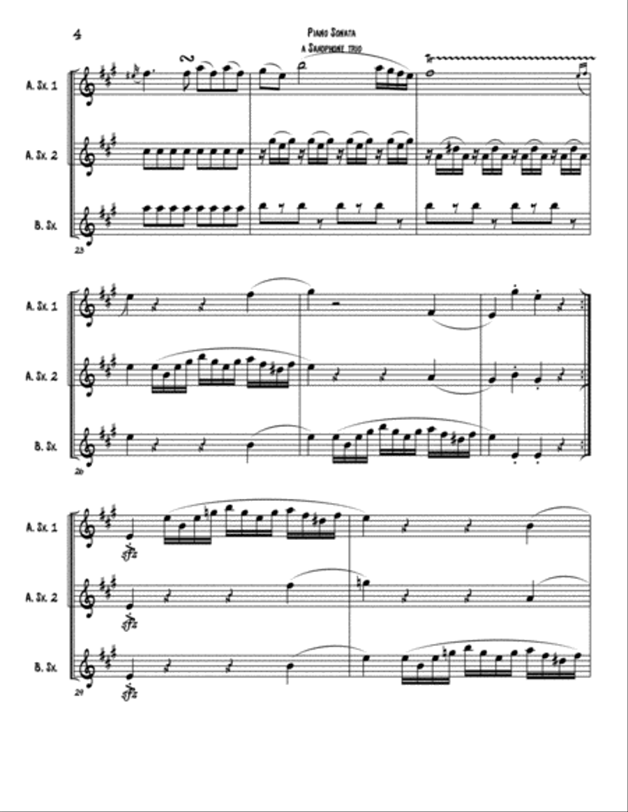 Mozart's Sonata K545 Adapted for a Saxophone Trio Woodwind Trio scores gallery preview page 4