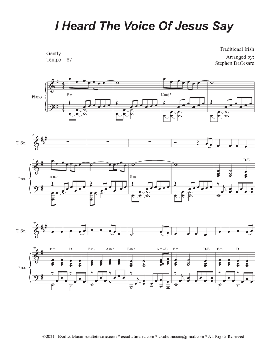 I Heard The Voice Of Jesus Say (Tenor Saxophone and Piano) I Heard The Voice Of Jesus Say (Tenor Saxophone and Piano) Tenor Saxophone scores gallery preview page 1
