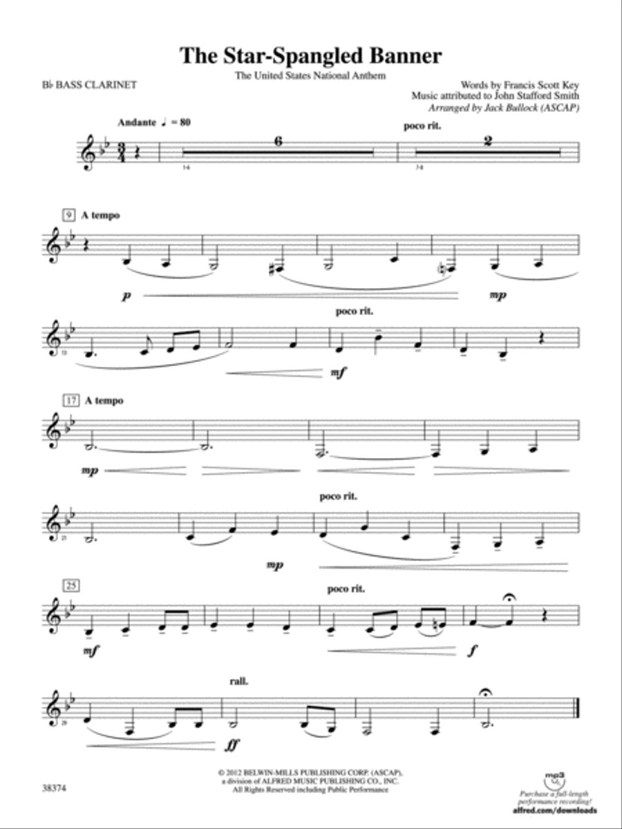 The Star-Spangled Banner: B-flat Bass Clarinet Concert Band scores gallery preview page 1