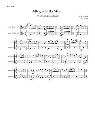 Three MORE Mozart Duets for Saxophone or Oboe (KV3, 4 and 6)