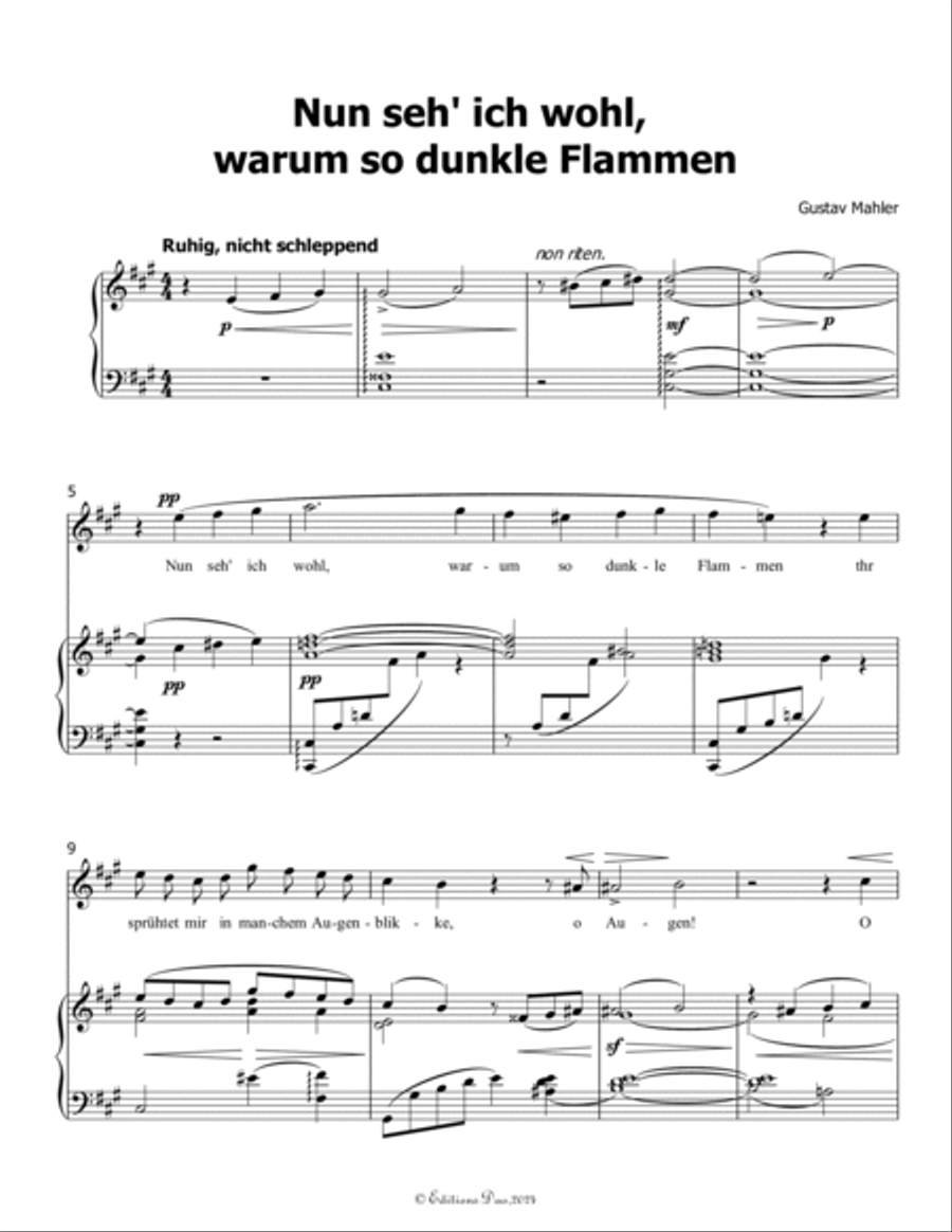 Nun seh ich wohl, by Mahler, in f sharp minor, warum so dunkle Flammen Piano, Vocal scores gallery preview page 3