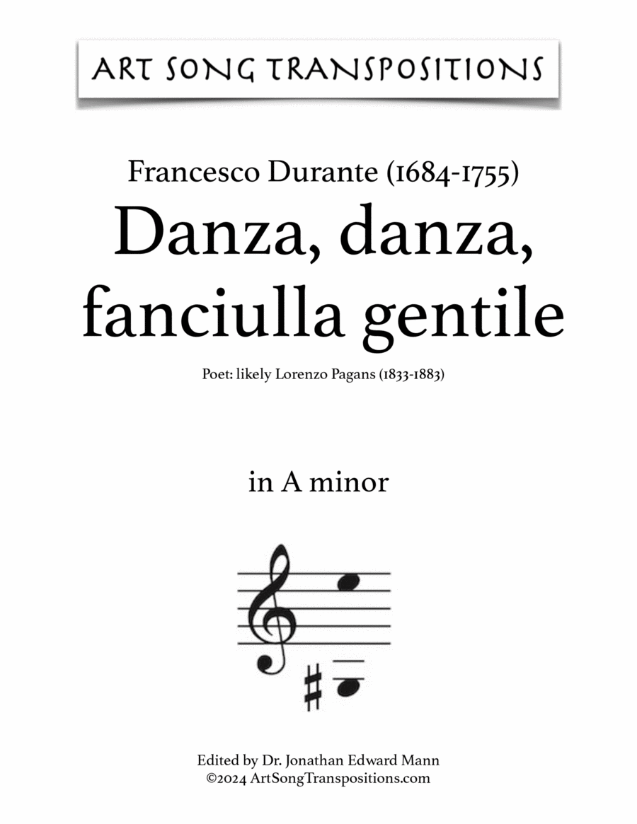 DURANTE: Danza, danza, fanciulla gentile (transposed to A minor) Voice scores gallery preview page 1