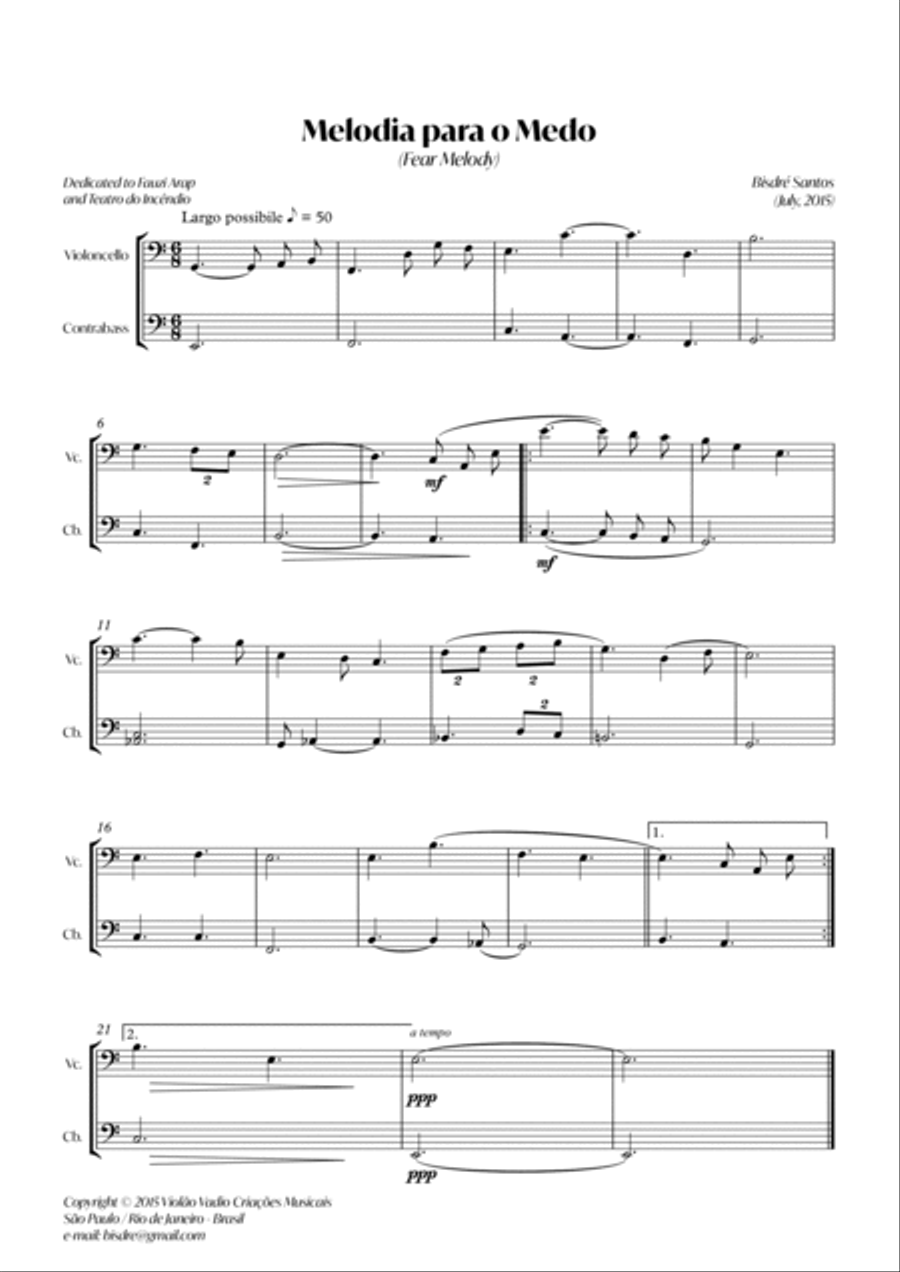 Fear Melody - Melodia para o medo (from Pano de Boca) String Duet scores gallery preview page 2
