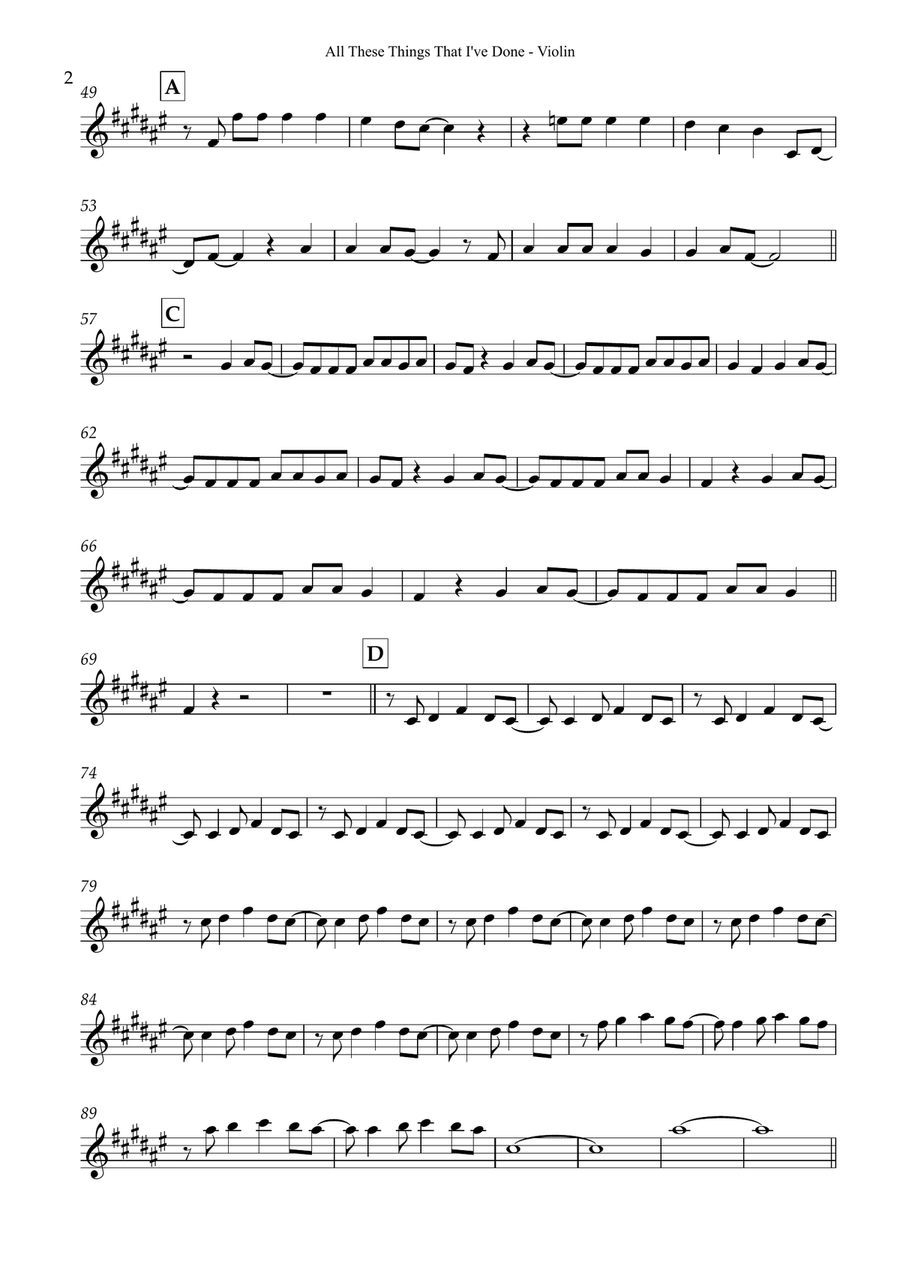 All These Things That I've Done Violin Solo scores gallery preview page 2