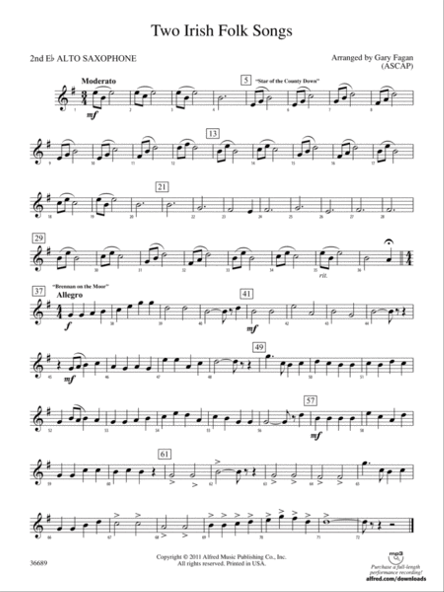 Two Irish Folk Songs: 2nd E-flat Alto Saxophone Concert Band scores gallery preview page 1