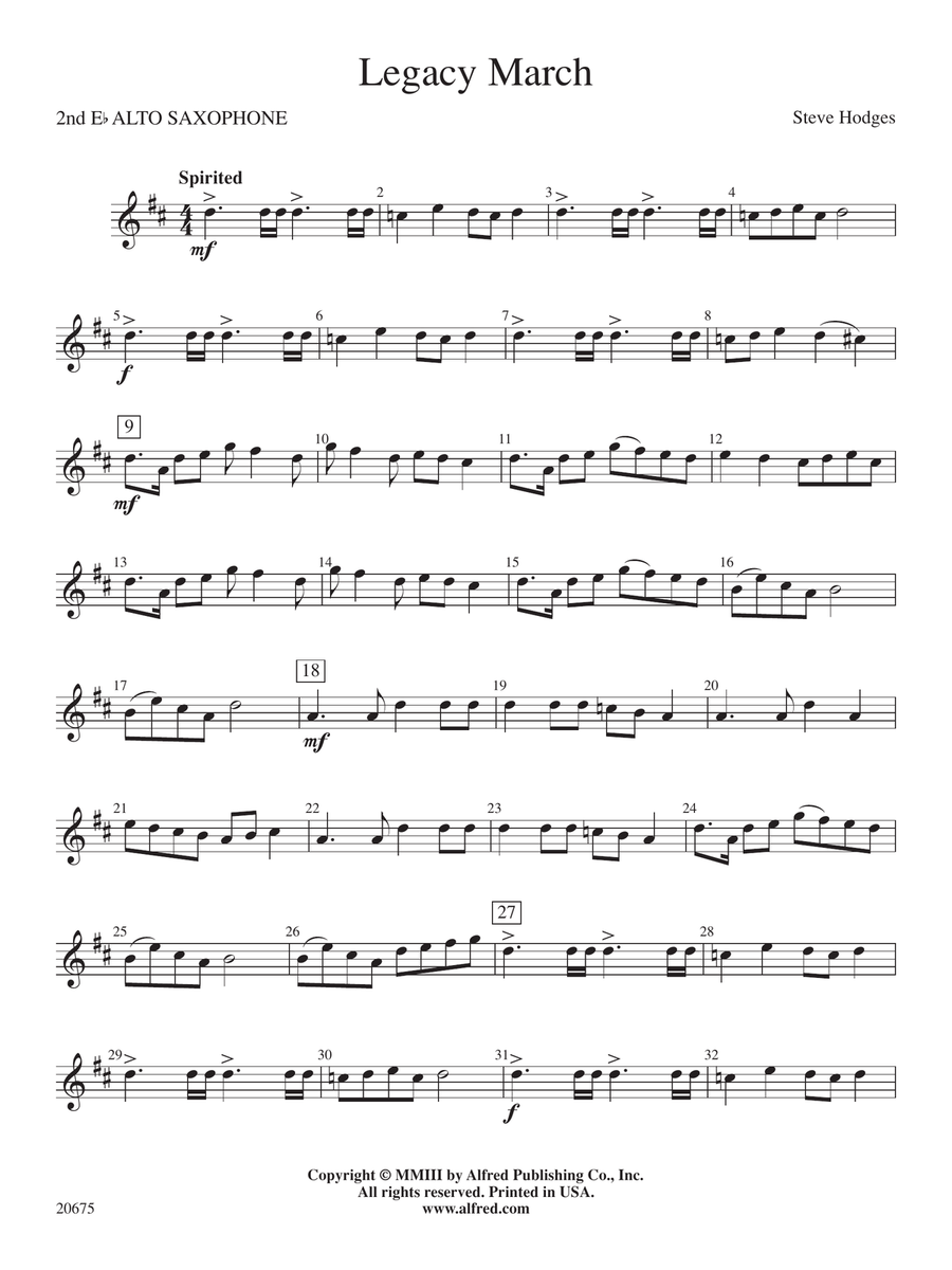 Legacy March: 2nd E-flat Alto Saxophone