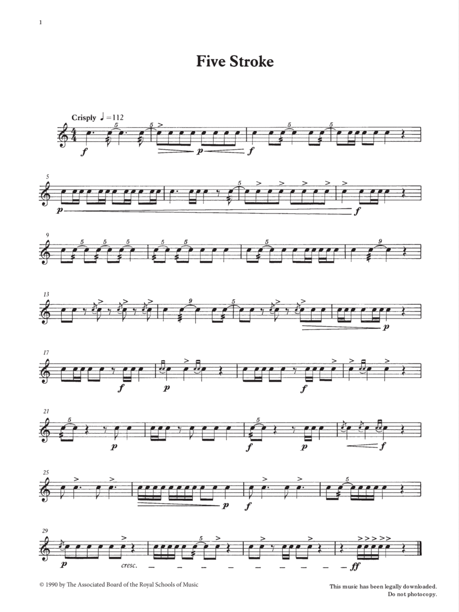 Five Stroke from Graded Music for Snare Drum, Book II Percussion scores gallery preview page 1