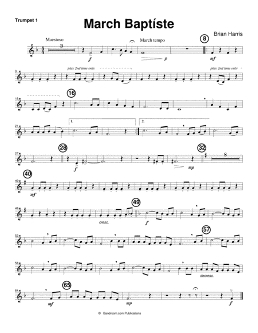 MARCH BAPTISTE (concert band - medium easy - score, parts & license to copy)